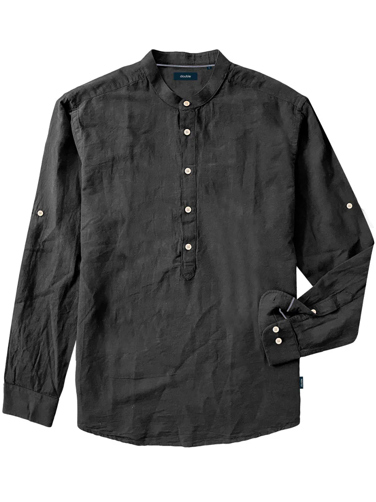 GS-591A Double Shirts Mao Collar (Μεγάλα Μεγέθη) Black