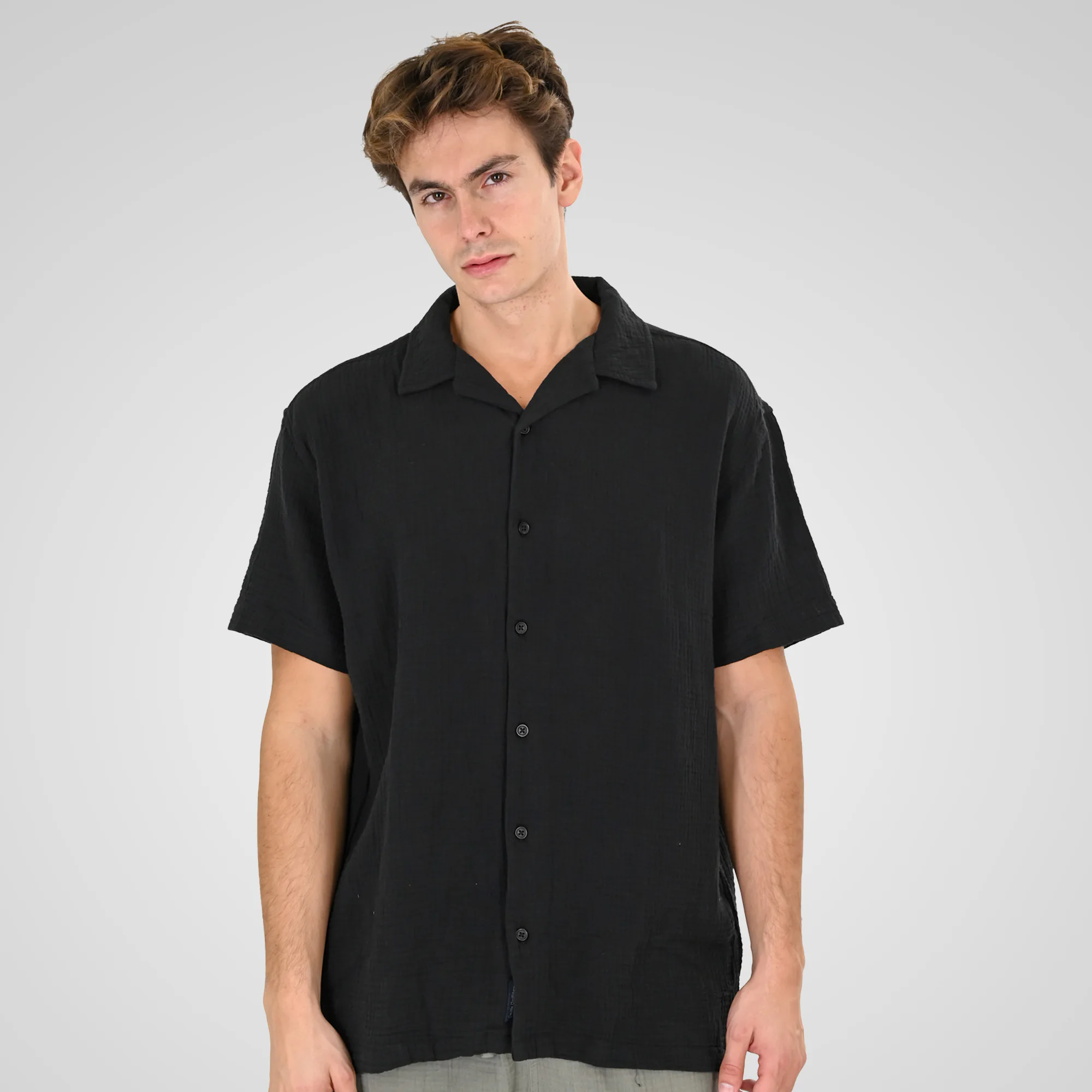 Double Ανδρικό Κοντομάνικο Πουκάμισο 261GS-5184 Black