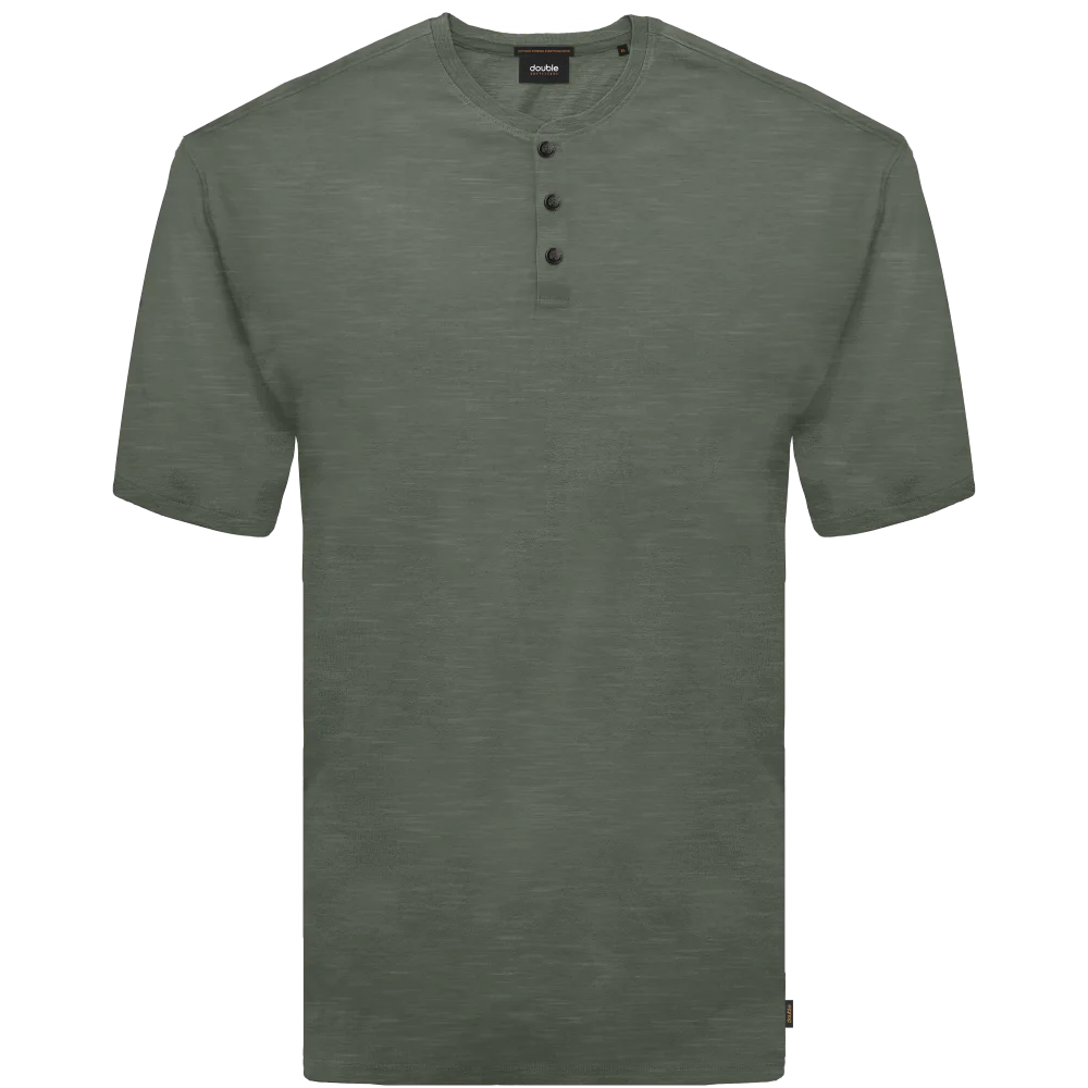 TS-2020SA Double T-Shirts Flama Henley (Μεγάλα Μεγέθη) Κhaki