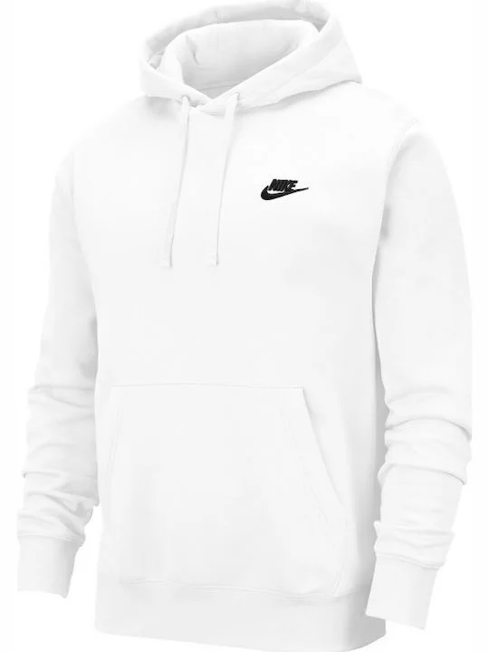 Nike Club Φούτερ Fleece Με Κουκούλα Λευκό BV2654-100