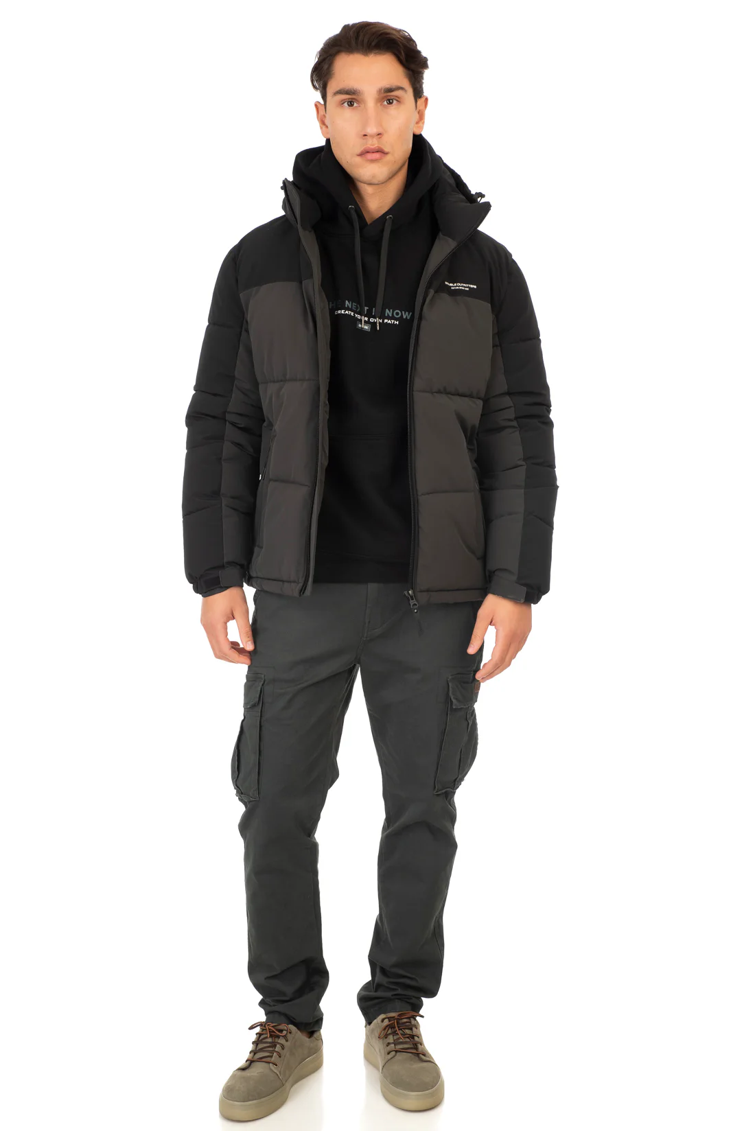 MJK-2006B Double Jackets Mid Length Padded Dk Khaki Black CC40
