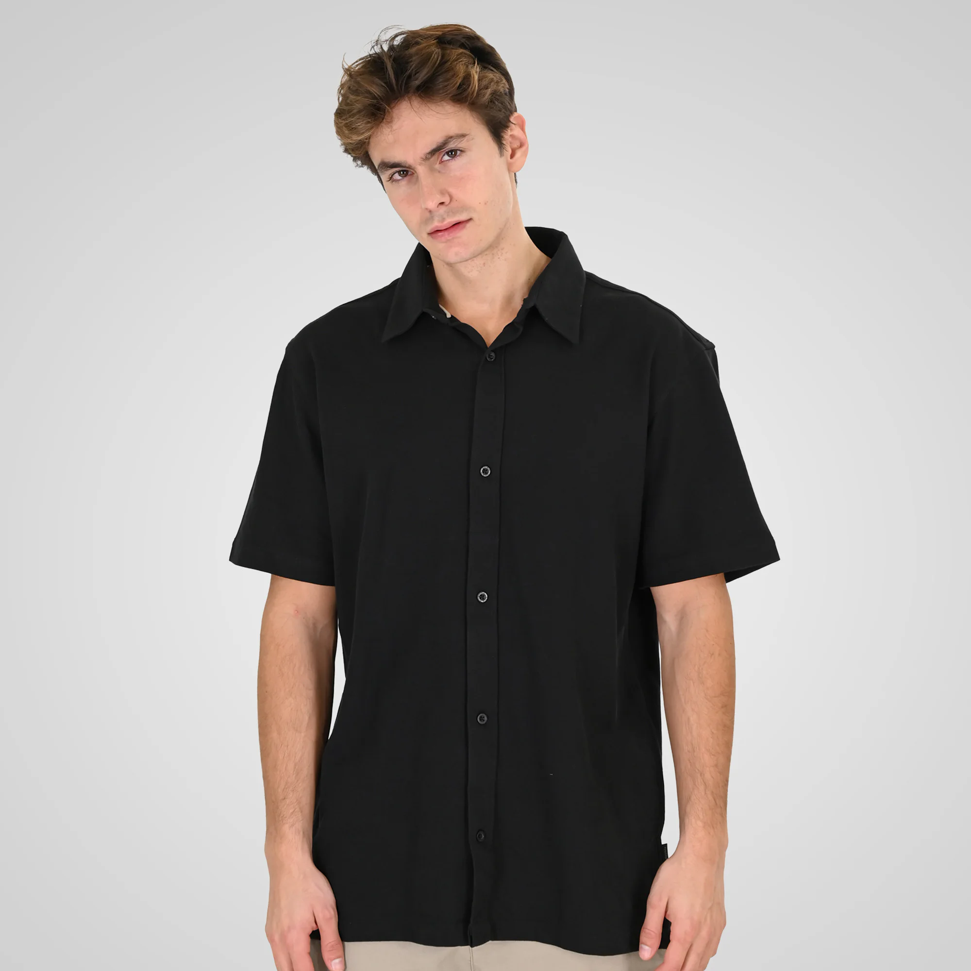 Double Ανδρικό Κοντομάνικο Πουκάμισο 261GS-5185 Black