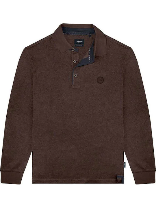 Double Μακρυμάνικο Polo Μονόχρωμο Jersey PS-301A Coffee
