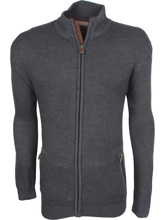 Double Ανδρική Πλεκτή Ζακέτα Ανάγλυφη KNIT-07A Anthracite